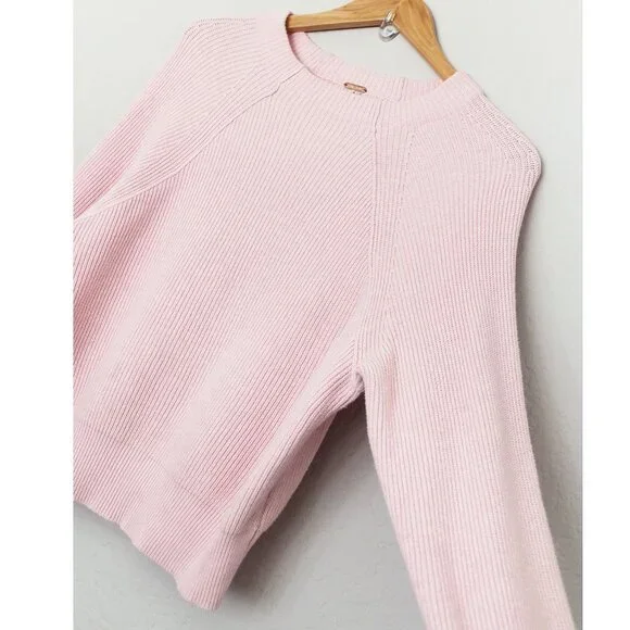 Free People Baby Pink Too Good Pullover Sweater S Mock Neck Raglan Long Sleeves - Picture 10 of 16